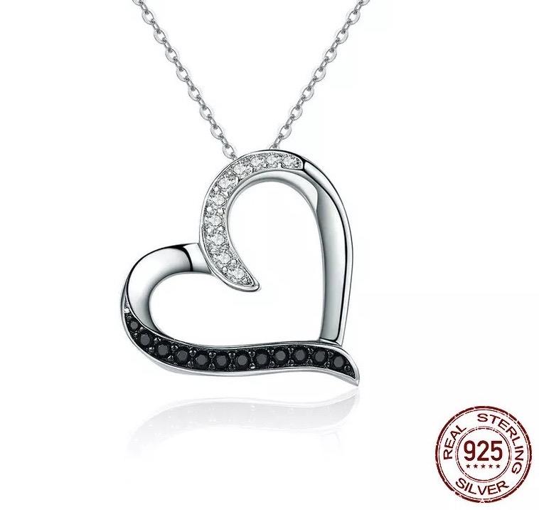Gargantilla corazón negro con plata zirconia