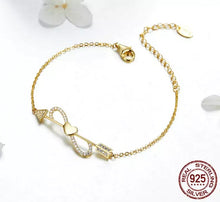 Cargar imagen en el visor de la galería, Pulsera oro, infinito, corazón y flecha
