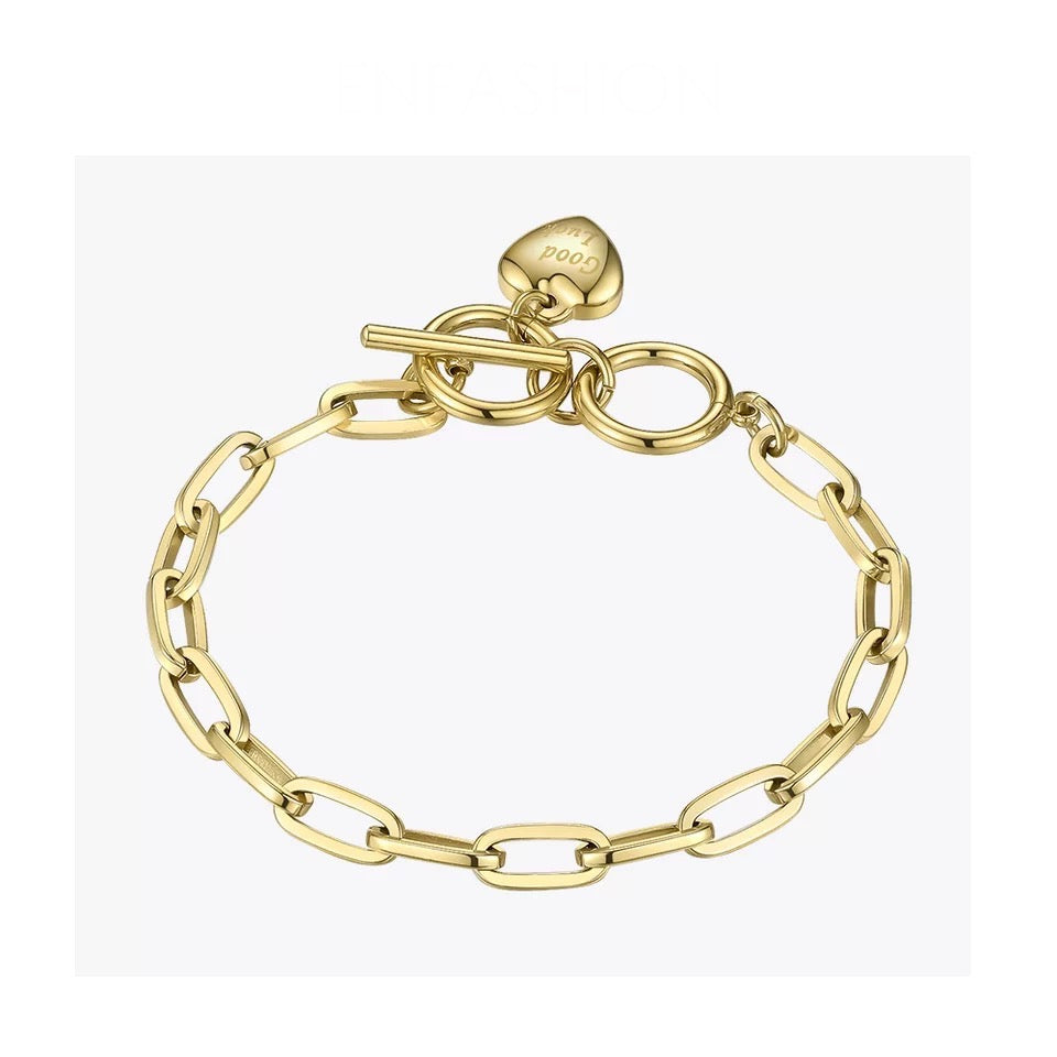 Pulsera oro de cadena con corazón