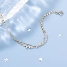 Cargar imagen en el visor de la galería, Pulsera oro doble con cruz mini
