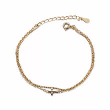 Cargar imagen en el visor de la galería, Pulsera oro doble con cruz mini
