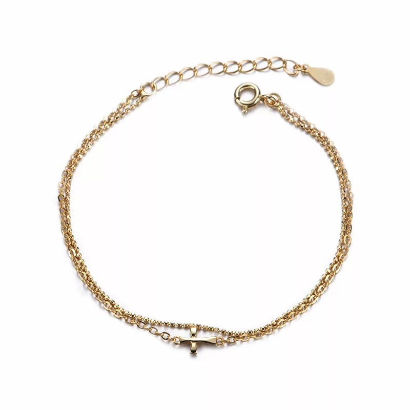 Pulsera oro doble con cruz mini