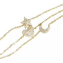 Cargar imagen en el visor de la galería, Pulsera dorada triple corazón, luna y estrella

